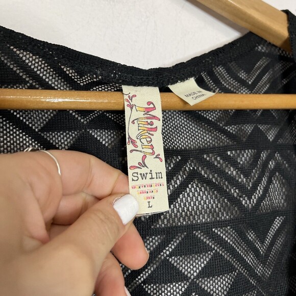 Miken Black Crochet Swim Cover Up Romper Boho Lace Sheer Juniors Large geometric - Picture 3 of 9